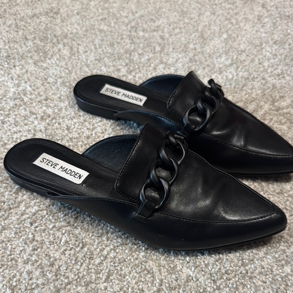 Steve Madden Black Mules with Chain-Link Detail